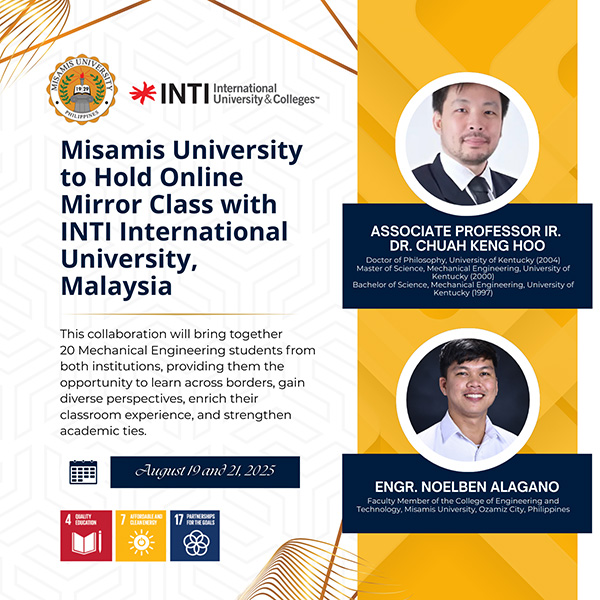 Misamis University to Hold Online Mirror Class with INTI International University, Malaysia