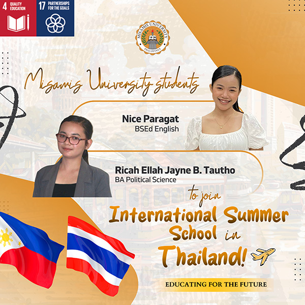 Misamis University to Participate in the International Summer School on Sustainable Tourism in Bangkok