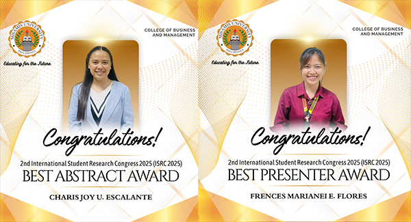 The Misamis University College of Business and Management (CBM) earned international recognition at the 2nd International 
Student Research Congress 2025