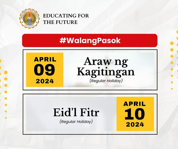 WalangPasok on April 9 and 10, 2024, due to regular holidays