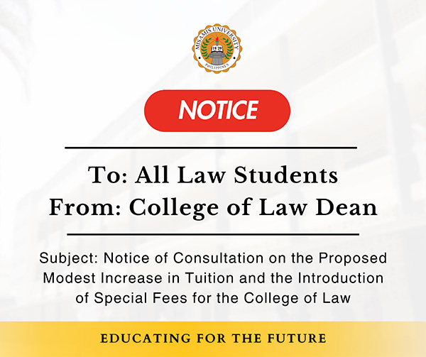 NOTICE FROM THE COLLEGE OF LAW
