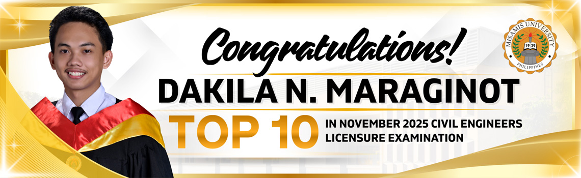 Dakila N. Maraginot for securing TOP 10 in the November 2025 Civil Engineers Licensure Examination with an exceptional 89.85% rating